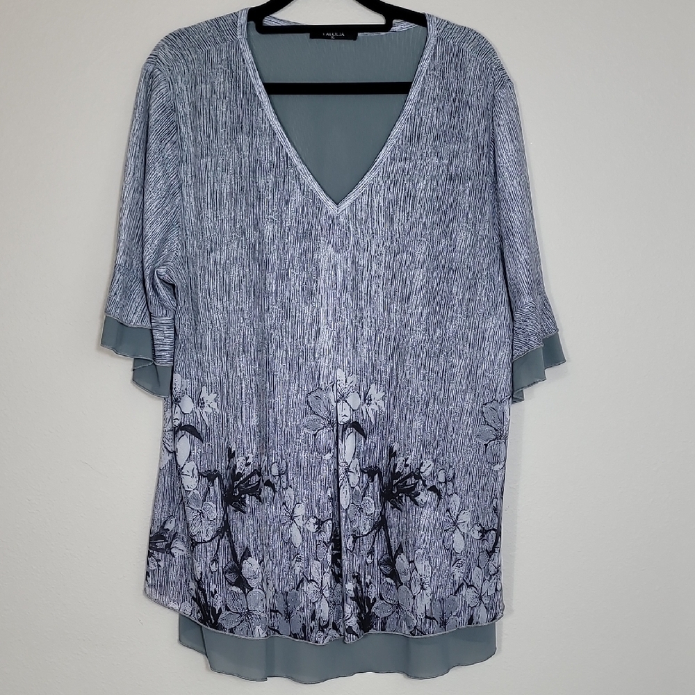 Y2K Valolia Fairycore Floral Top Size XL Sheer Whimsical Boho Blue Flutter Flowy